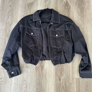 Zara Black Bomber Jacket with White Stitching